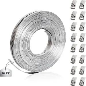 36 FT 호스 클램프 모음 키트 304 스테인리스 스틸 대형 밴드 금속 스트랩 + 16개의 강력한 패스너 조절