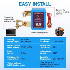 원격 배터리 차단 스위치 세트 12V 240A 킬 LED 전압 표시 도난 방지 자동차 RV ATV 보트용