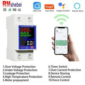 RMshebei Tuya 스마트 전압 릴레이 220v WIFI 회로 차단기 라이프 에너지 미터 레일 딘 스위치 63A 보호기