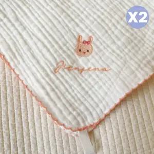 제이앤제나 아기 가제 거즈 손수건 자수 쁘띠래빗 X2