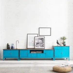 수입 유럽형 빈티지 엔틱가구 RG 22 꼬망 블루 TV 드레스 거실장 세트