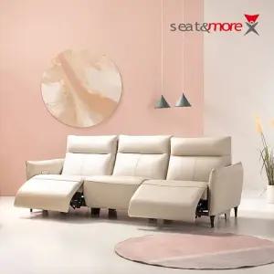 [CJ최저가]스완 전동 4인용 이태리 천연통가죽 리클라이너 소파 소프트화이트)