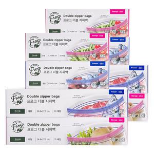 프로그 더블지퍼백 4종 혼합세트B 60매(냉장중형, 20매 + 냉장대형, 15매 + 냉동대형, 10매 + 냉동중형,15매), 2개