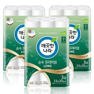 깨끗한나라 순수프리미엄 3겹 33m 30롤 x 3팩