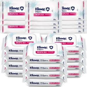 크리넥스 안심물티슈 제균 항균 티슈 캡형 60매x12 + 휴대 20매x12 대용량