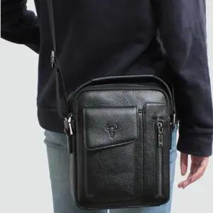 캐쥬얼 남자가죽가방 소가죽크로스백 직장인 남성서류가방 휴대폰가방 블랙 재재데이