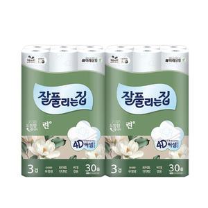 잘풀리는집 무형광화장지 련 3겹 30m30롤 2팩(60롤)