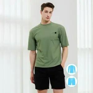 [하프클럽/베이직 엘르]베이직엘르 남성인 반팔 래쉬가드 비치반바지 세트