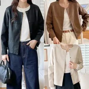 [인기NO.1] 모데나 프리미엄 소프트 비건 레더 라운드넥 자켓