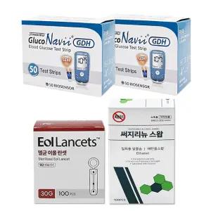 SD 글루코나비 혈당시험지 50T x 2개 + 이올란셋 30G 100개입 + 삼현 써지리뉴 스왑 100매입