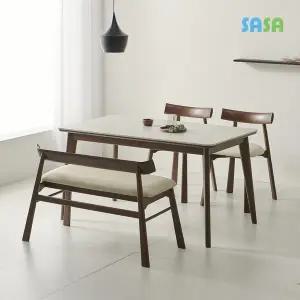 [SASA]사사가구 클로버 애쉬원목 단면세라믹 4인식탁 벤치세트