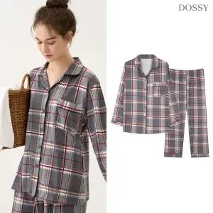 도씨 소프킨 그레이체크 긴팔 커플 잠옷 세트