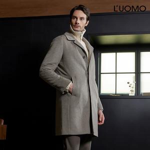 워모 남성 울 캐시미어 블렌딩 퀼티드 트리밍 코트 베이지