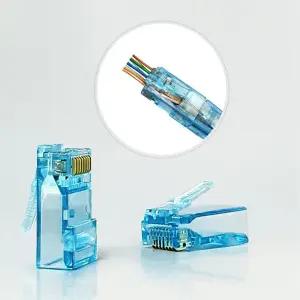 블루 관통형 CAT6 RJ45 100개입 플러그 락부트 일체형 UTP 8P8C 잭 기가 랜선 제작 커넥터 랜툴 공사