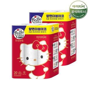 [홈스웰]헬로키티 프리미엄 레드 4겹 화장지 (30M 30롤x2팩) 총 60롤
