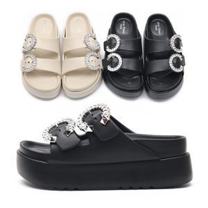 피크닉 큐빅 통굽슬리퍼 - 가벼운 키높이 실내화 사무실 여성슬리퍼 투밴드 아쿠아슈즈