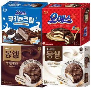 오예스 쿠키앤크림360g(1개)+오예스360g(1개)+몽쉘 크림408g(1개)+몽쉘 카카오408g(1개)/ 총4개