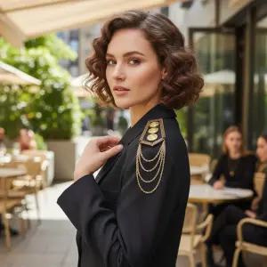 카라걸스 골드 큐빅 브로치 어깨견장 야상 패션 no.304골드큐빅 견장브로치(4줄체인) 1쌍(2개)