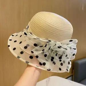 [하프클럽/]은창)땡땡이 노방 챙 플라워 모자 여름 선캡 썬캡