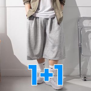 3핀턱 7부 와이드 버뮤다 트레이닝 팬츠 (2장) / 사이드 핀턱 추리닝 반바지 체육복 남자 여자 공용