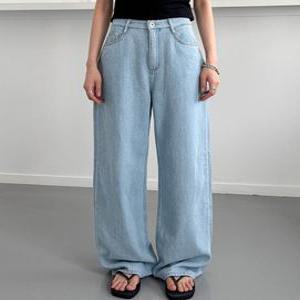 여성 쿨 후들 와이드 데님팬츠 썸머 통청바지