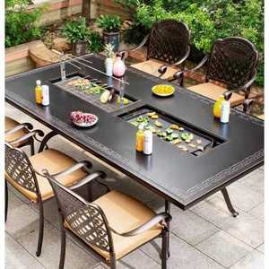 2구 그릴 의자 세트 테이블 200x100CM 제품 테이블 바베큐 6개