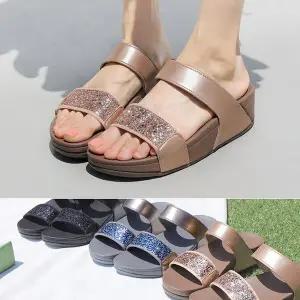 [바닐라슈] 론비우 반짝이 글리터 투탑 통굽 웨지 슬리퍼(5cm)