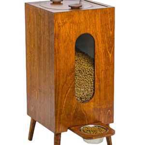 반자동 개 간식 고양이 습기 동물 먹이 배급소 차단 보관 원목 사료 밀폐 제품 나무 용기