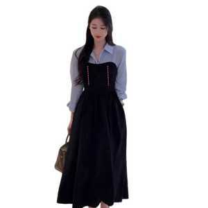 정장 슬림핏 여성 제품 오피스 스판 캐주얼 허리라인 미디 체형보정 출근 빅사이즈 배색 원피스