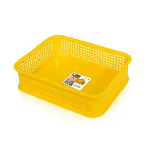 (340X270X90mm) 다용도 바스켓 노랑 바구니 3호/사각/책상/학교/교실/학급/교구/교육/사물함/서랍/멀티