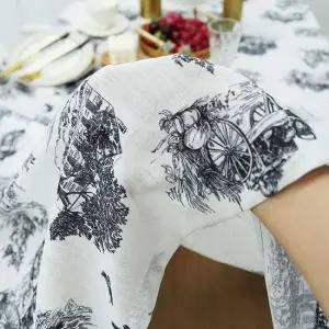 린넨 식탁보 220x140cm 블랙 탁자 고급 장식 테이블 태슬 덮개 깔판 사각