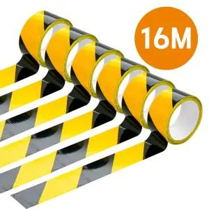 솜앤티글로벌 바닥 라인 테이프 블랙 옐로우 16m x 6개/안전/접근/금지/위험/지역/공사장/경고/출입/제한