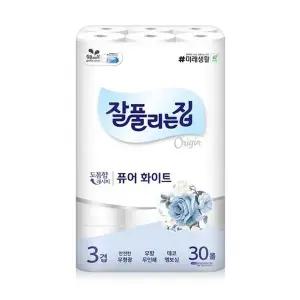 [잘풀리는집]퓨어화이트 3겹 화장지 30M x 30롤 x 1팩