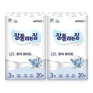 [잘풀리는집]퓨어화이트 3겹 화장지 30M x 30롤 x 2팩