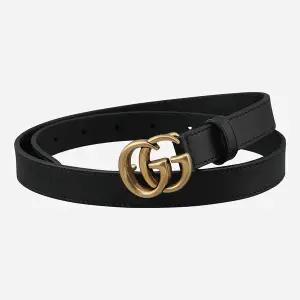 구찌 5F 409417 AP00T 1000 여성 더블 G 슬림 벨트 블랙