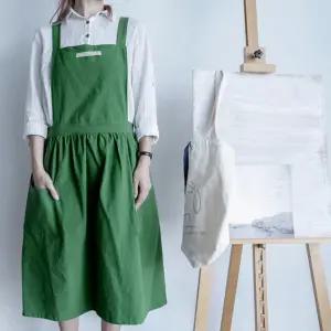모던 원피스 앞치마 뉴트럴색감 워싱면 린넨 어린이집 유치원 학교 공방 커피숍 바리스타 4 타입