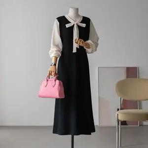 (안나앤플러스) 켈로 리본 타이 원피스[드레스DAM58] 빅사이즈