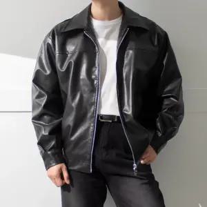 2way 집업 카라 비건 레더 자켓 / 미니멀 깔끔한 베이직 페이크 가죽 재킷