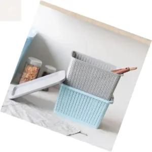 돼지네만물상 수납함 적층식 수납 뚜껑 손잡이 바구니 중 스티치뚜껑바스켓 _M블루