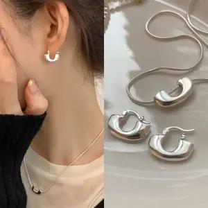 여성 s925 실버 U라인 미니멀 목걸이 귀걸이