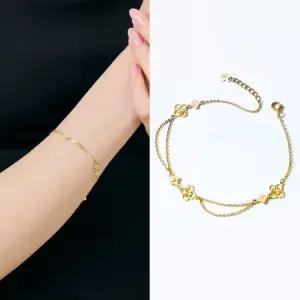 [펠리체골드] 14K 더블 클로버 팔찌