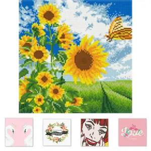 DIY 보석십자수 러블리 해바라기와나비 30X30 세트/보석/십자수/비즈/자수/액자/명화/보호/시트지/도구