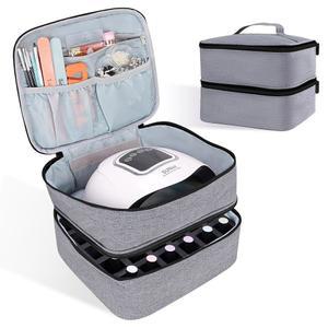 알슬레아 네일 폴리시 오거나이저 30병(15ml - 0.5fl.oz) 이중층 젤 키트 휴대용 케이스, 램프용 홀더, 및 용품 보관(그레이)