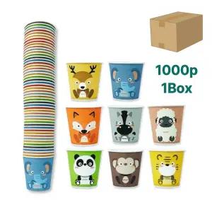 일회용 동물캐릭터 종이컵 184ml 1000p 1박스 생일파티 캠핑용 컵쌓기놀이용 일회용종이컵