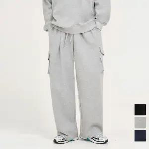 남여공용 허리밴딩 와이드 원턱 카고 트레이닝 팬츠 (그레이,네이비,블랙)