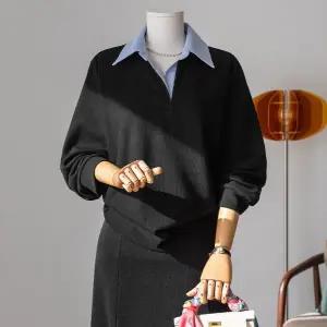 (안나앤플러스) 테릴 배색 카라 티셔츠[티셔츠ECM20] 빅사이즈