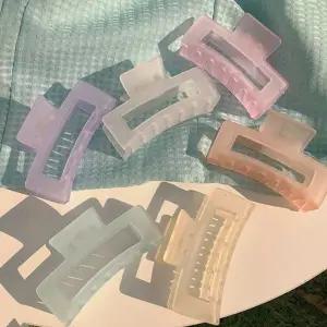 투명 컬러풀 사각 집게핀 헤어포인트 묶음머리 반 헤어집게