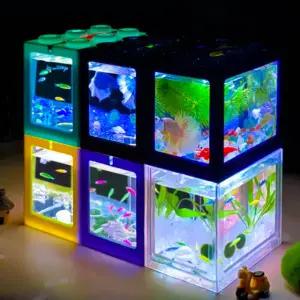 블럭 어항 구피 마리모 베타 새우 키우기 물멍 작은 물고기 치어 미니 블록 수조 먹이