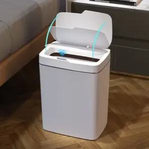 스마트 휴지통 15L 핸즈프리 자동 센서 쓰레기통 대용량 배터리 가정용 거실 화이트 P766