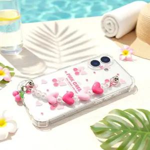 갤럭시S24 핑크체리 러브하트 비즈스트랩 방탄 젤리 케이스 S921